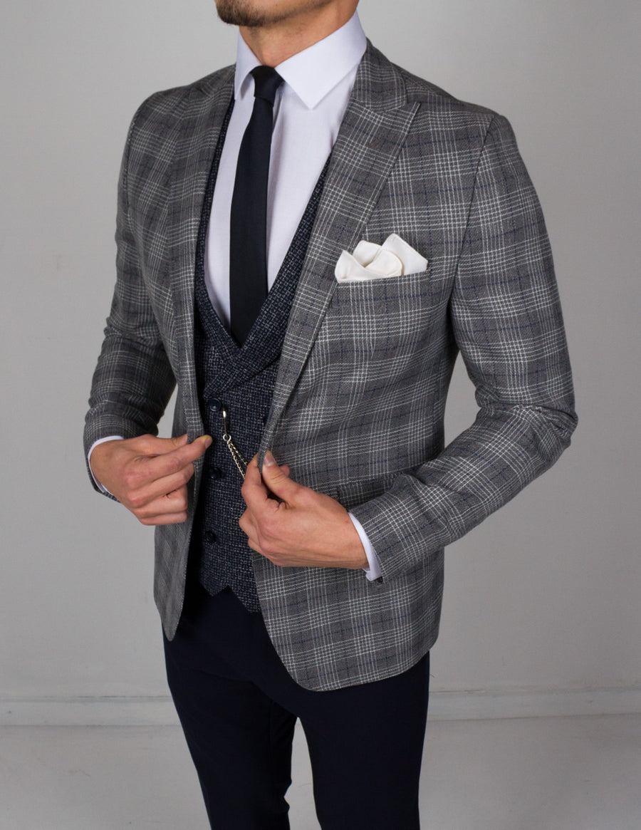 Gray Blue Plaid 3 Piece Suit – Conquer Menswear