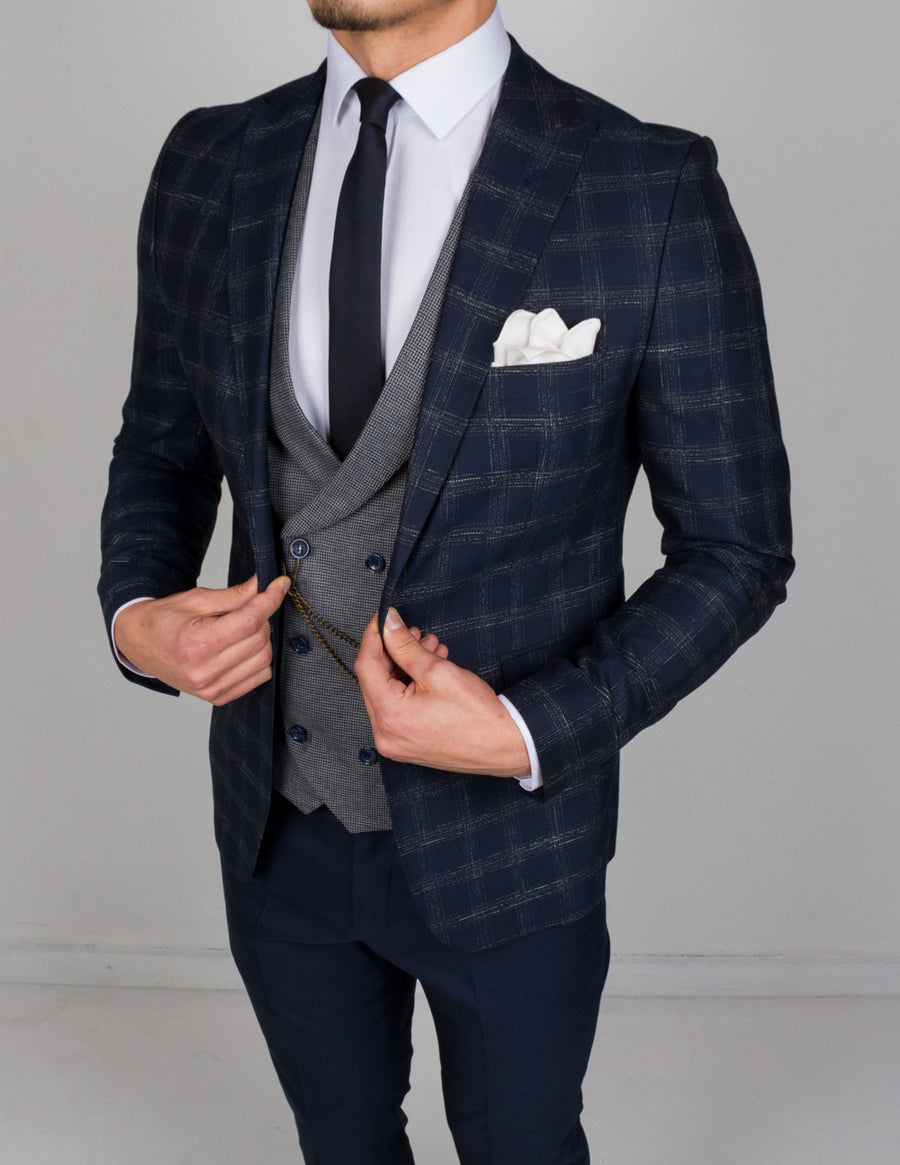 Three Piece Purple Check Formal Suit - Sobey