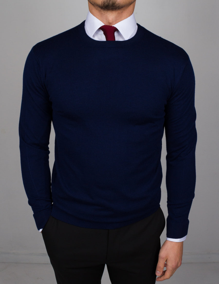 Navy Round Neck Sweater – Conquer Menswear